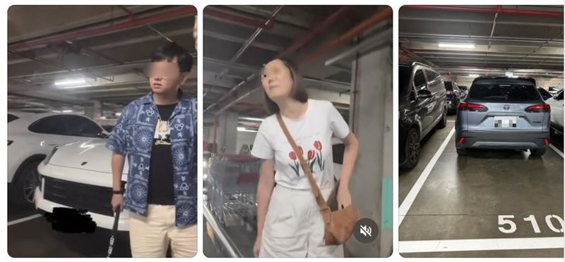 男子手上拿著棒球棍,一旁的女子疑似媽媽也並未阻止,加入叫囂行列。(圖/翻攝Threads)