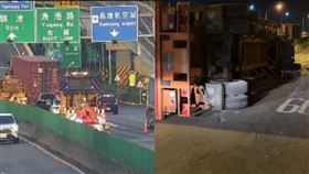 高雄,貨櫃車,護欄,駕駛,疲勞駕駛,送醫,自撞,國道,中山路▲圖片描述。（圖／翻攝畫面）