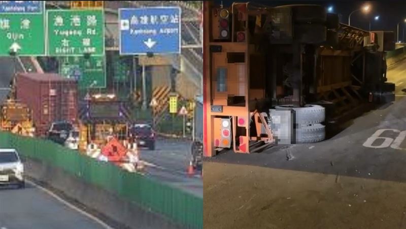 新／貨櫃車國道撞翻！管制封閉、駕駛送醫