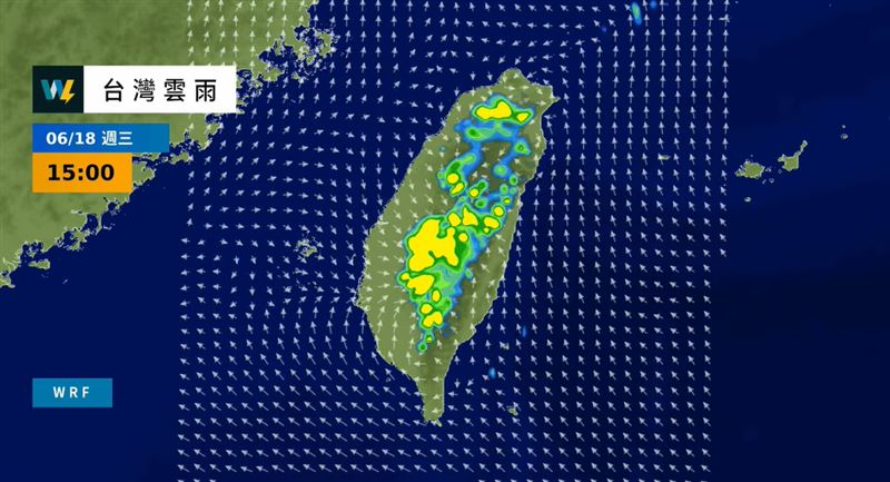 吳聖宇預估,這種單純的夏季午後雷雨天氣會持續到週末。(圖/翻攝自天氣風險 WeatherRisk臉書)