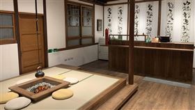 「寶桑町屋」的迎賓區域有日式榻榻米與景觀火爐，在辦理入住、退房時也能得到短暫的休憩。（圖／飯店旅宿業者提供）