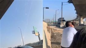 ▲駐以色列代表處協助撤離時遇到爆炸聲，只能在路邊暫時躲避。（組合圖／翻攝自林佳龍臉書）