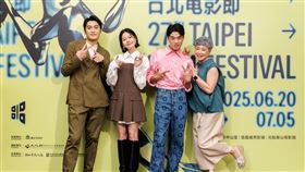《河鰻》監製莊淳淳、製片黃詩珊偕同導演朱駿騰，演員潘綱大、柯泯薰、潘親御、陳季霞。（圖／台北電影節提供）