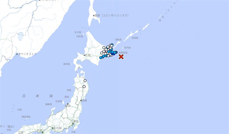 根據日本氣象廳資訊，清晨6：23地震，震央在北海道根室半島南東沖，規模5.9、震源深度為20公里，最大震度3級。（圖／翻攝日本氣象廳）
