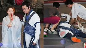 馬景濤直播中突然昏倒後腦勺重摔。（組合圖／翻攝自微博）