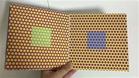 兩個正方形的顏色相同，卻因錯視看起來像不同顏色。（圖／翻攝自@gggggocha X）