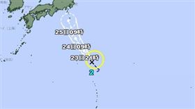 熱帶性低氣壓（TD03）增強為輕度颱風「聖帕」。（圖／翻攝自日本氣象廳）