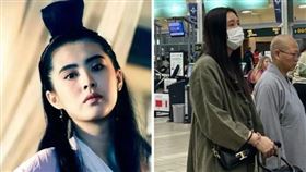 王祖賢過去演出《倩女幽魂》的聶小倩，深植人心（左圖），近日在溫哥華機場被粉絲捕獲（右圖）。（翻攝小紅書）