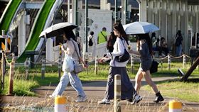 高雄高溫炎熱中央氣象署23日針對台北市等8縣市發布高溫資訊，有出現攝氏36度以上高溫機率；其中雲林縣、高雄市、屏東縣甚至有連續出現36度高溫的機率。圖為高雄市鼓山區民眾撐傘遮陽。中央社記者董俊志攝  114年6月23日