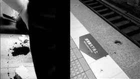 ▲南港火車站列車警示燈破裂，民眾下車踩空，腳遭劃傷噴血。（圖／民眾授權提供，未經同意請勿轉載）