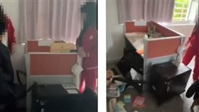 3名學生在教室內惡意破壞導師辦公桌，不僅將桌上物品推倒灑落一地，還掀翻老師椅子（圖／翻攝自爆料公社）