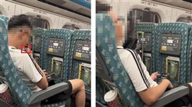 一名男子在高鐵車廂內疑似吸食電子菸，他在吐出煙霧的瞬間，全身突然抖動，身體放鬆、癱坐在座椅上，宛如喪屍。（圖／翻攝自臉書＠匿名3公社）