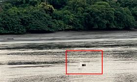 有男子趴臥在忠孝橋下靠近新北端的沙洲上。（圖／翻攝畫面）