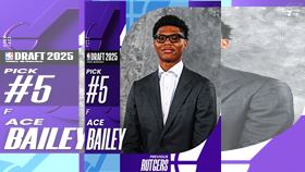 來自羅格斯大學的小前鋒貝利（Ace Bailey）在首輪第5順位被猶他爵士挑中。（圖／翻攝自X平台 @NBA）