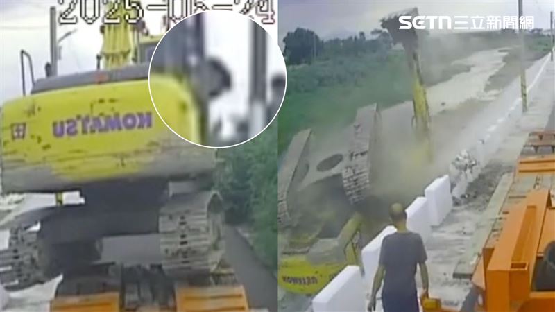 死者生前多次探頭，要將怪手駛離拖板車。（圖／翻攝畫面）
