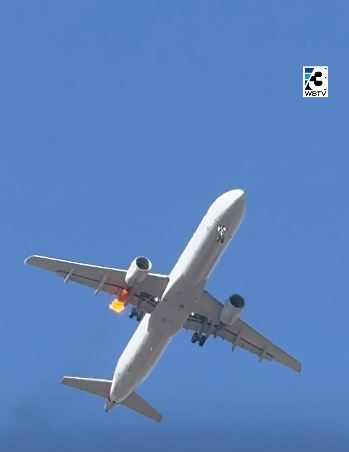 美國航空編號1665的班機是空中巴士A321客機,引擎噴出火光後,機長決定緊急返航降落原機場。(圖/翻攝自X平台 @geotechwar)