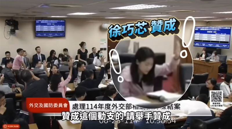 徐巧芯舉手與民進黨立委們站在同一立場。（圖／翻攝自王定宇臉書）