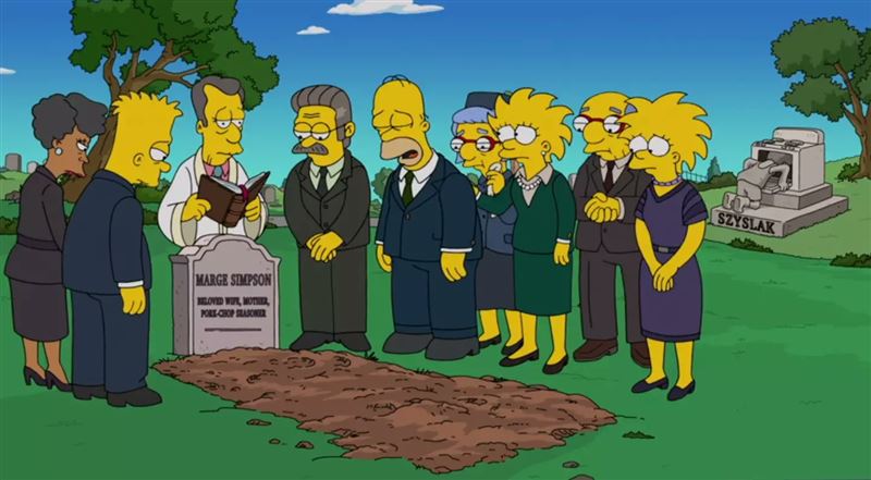 《辛普森家庭》最新一集驚見美枝墓碑。(圖/翻攝自X)