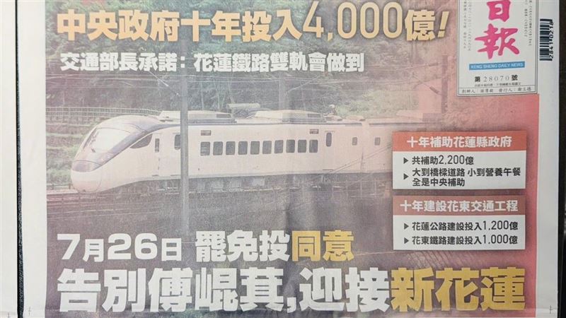 花蓮最大報頭版「告別傅崐萁」　名嘴驚呆