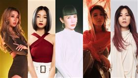 第36屆金曲歌后入圍者，左起Karencici、陳忻玥、魏如萱、戴佩妮、蔡健雅。（圖／資料照）