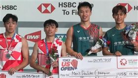 ▲賴柏佑／蔡富丞（右方兩人）擊敗台灣隊友何志偉／黃睿璿(左方兩人)，在2025年美國公開賽男雙封王。（圖／翻攝自IG @badmintonblahblah）