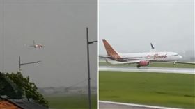波音差點出事！暴雨天降落「突急遽右傾」　險機翼擦地墜毀（組合圖／翻攝自X）
