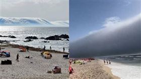 ▲葡萄牙布瓦科斯海灘上空出現像是「海嘯」的奇景。（圖／翻攝自X／@HelderHP）