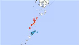 吐噶喇群島在台灣時間15時13分發生規模5.5地震，最大震度6弱。（圖／翻攝自日本氣象廳）