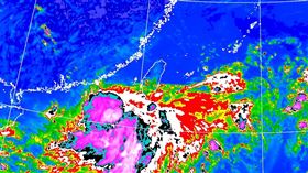 颱風丹娜絲逼近台灣，圖為7/5 13:00衛星雲圖。（圖／翻攝自氣象署） 