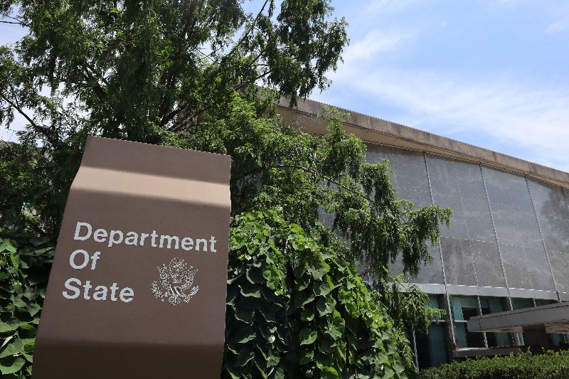 圖為美國國務院一處入口。（中央社檔案照片）