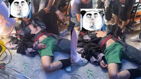 男子疑似因為頂高溫拍攝中暑。（圖／翻攝自微博）