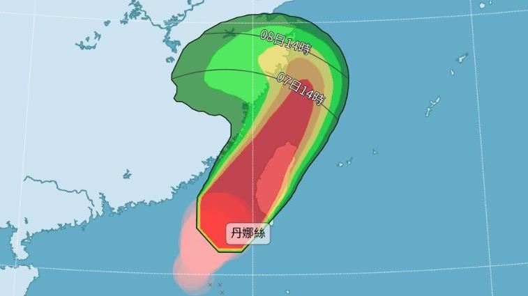 丹娜絲暴風圈侵襲機率曝！11縣市飆破90％