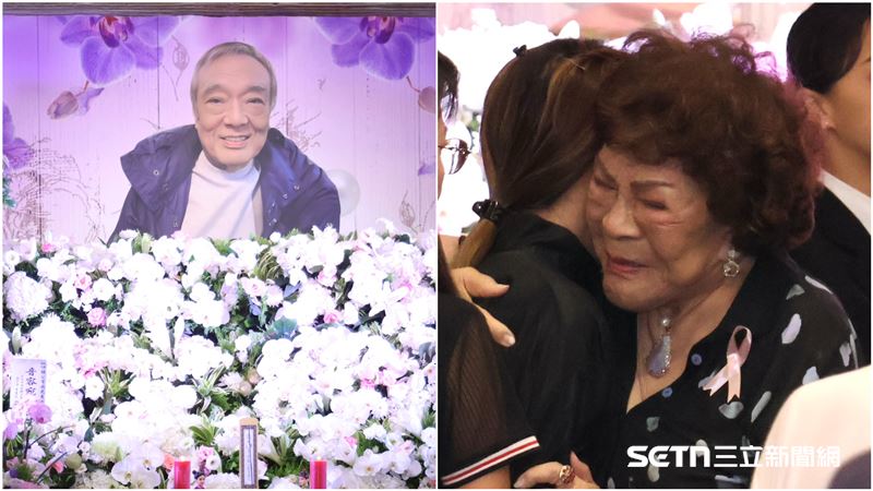周遊（右）出席張育安告別式痛哭。（圖／記者鄭孟晃攝影）