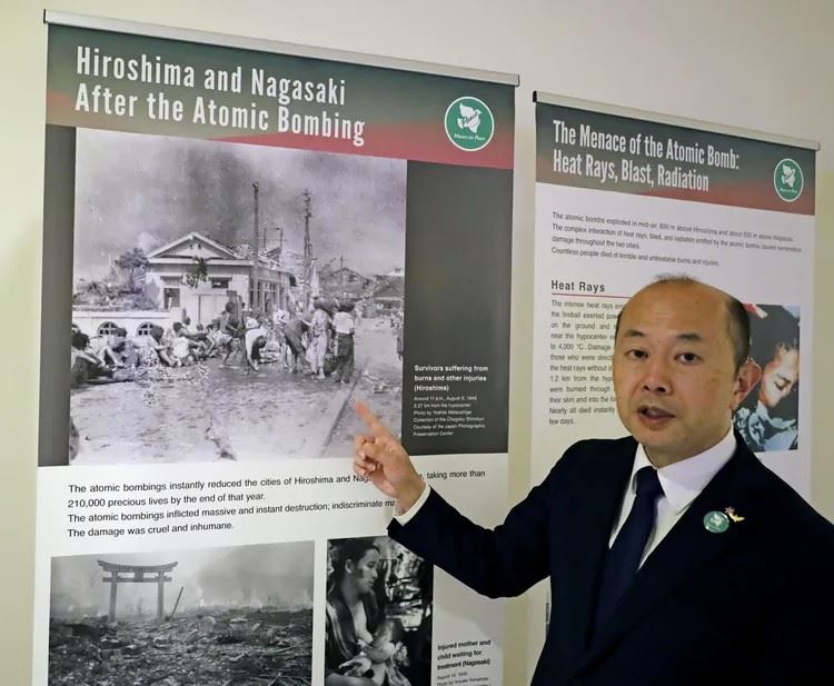 &nbsp;長崎市長鈴木史朗在聯合國總部介紹二戰原爆。（資料照／路透社／達志）