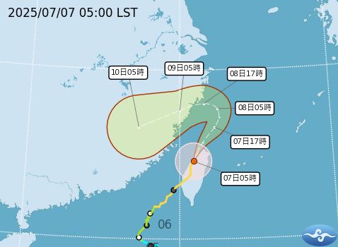 丹娜絲減弱為輕颱,最新路徑、警戒區曝。(圖/中央氣象署)