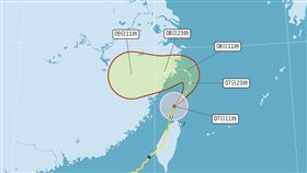 丹娜絲路徑將往北後轉西進入中國。（圖／氣象署）