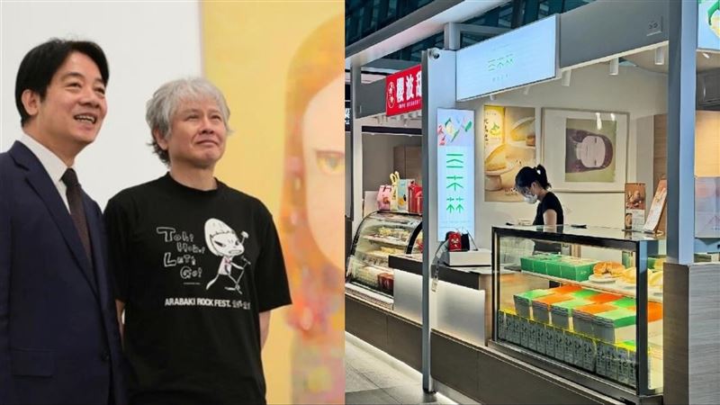 奈良美智才合體賴清德　見畫作掛歪急糾正