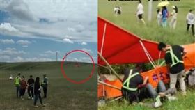觀光飛機起飛不到10秒就墜機，工作人員緊急將受傷遊客送醫。（圖／翻攝自「荔枝新聞」微博）