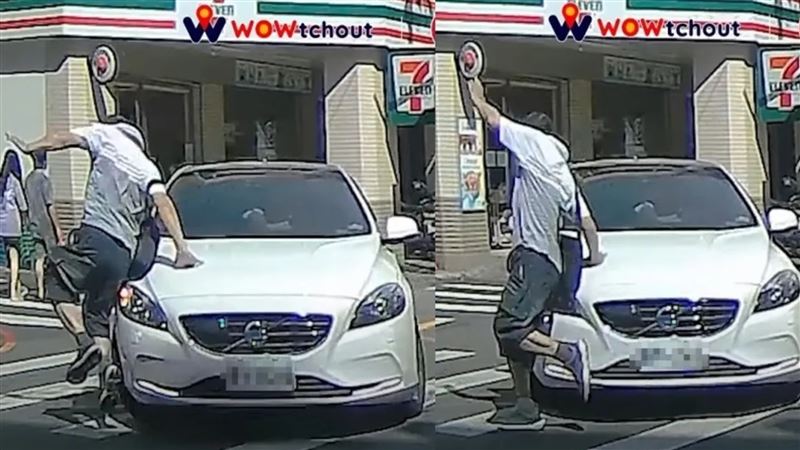 桃園翁走斑馬線觸發跑酷技能！車硬切險撞
