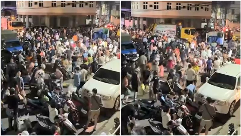 鹿港淹水災情慘重，8日晚間，數百人齊聚街頭倒垃圾。（圖／楊昇樺提供）