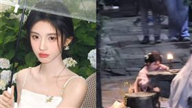 鞠婧禕下巴撞上石桌。（圖／翻攝自微博）