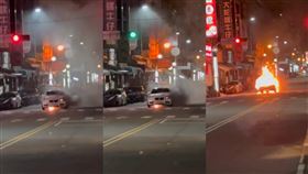 台中市,事故,紅燈,引擎蓋,濃煙,火球,車輛,BMW,母女▲圖片描述。（圖／翻攝自Thread @yysyy._.0218）