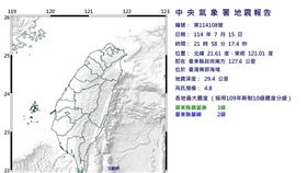 21:58屏東發生規模4.8極淺層地震。（圖／中央氣象署）