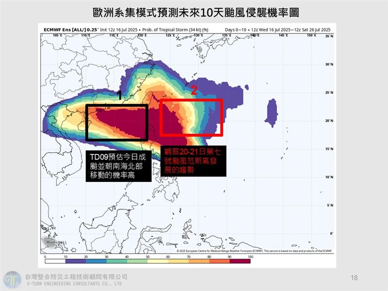  賈新興說,特別觀察21日至22日於台灣東南方熱帶系統的發展及其移動趨勢。(圖/翻攝自賈新興臉書)
