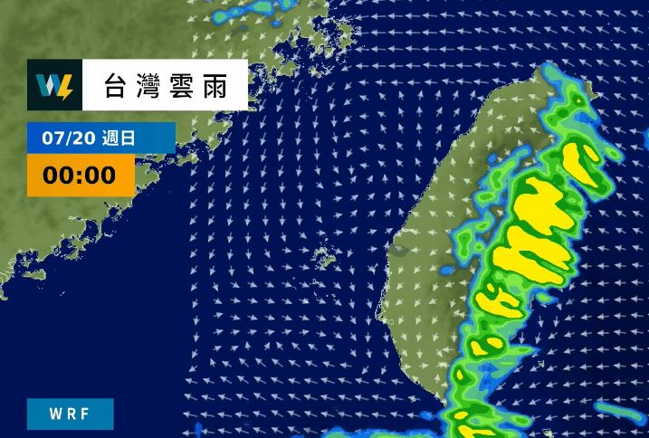 週日隨著準薇帕颱風接近海口半島,持續受到大低壓帶影響。(圖/翻攝自天氣風險 WeatherRisk)