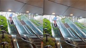 漢光演習卡手扶梯完了！婦原梯踏步險累趴（圖／翻攝Threads＠linshuyun2222）