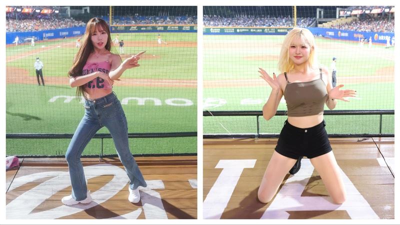 UniGirls韓籍成員文慧真、安惠志在新莊棒球場中場表演。(圖/統一獅球團提供)