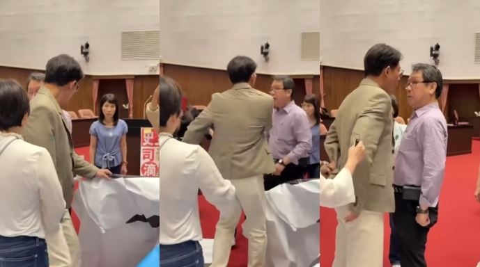 黃國昌衝上前狂吼沈發惠「不要推我」。（組合圖／翻攝自周軒臉書）