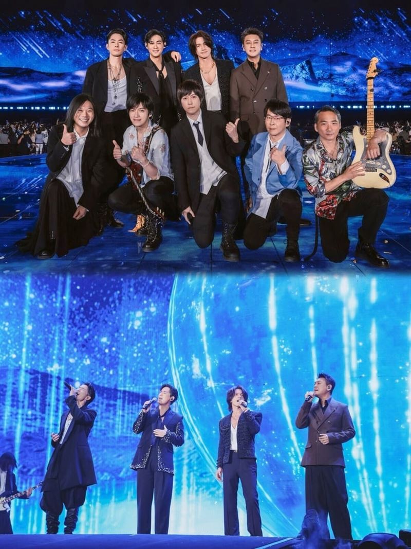 青春代表「F4」在五月天演唱會上驚喜合體。(圖/翻攝自IG@binmusic.ig)