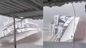 ▲翻船影片曝光，網友疑惑「沒人穿救生衣跳船」。（圖／翻攝自X平台）

